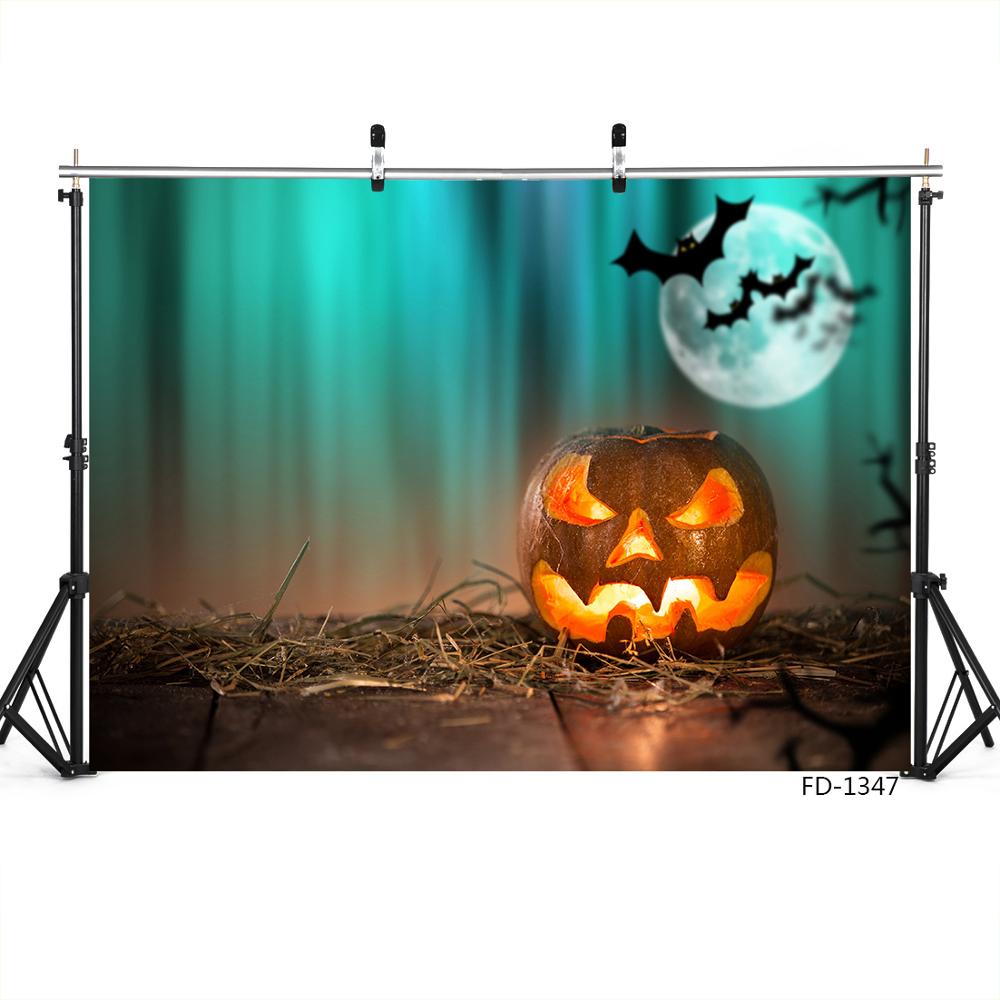 Halloween Pumpkin Lamp Bat Moonlight Photographic Backgrounds Vinyl Backdrops Photo Studio for All Saints' Day Photobooth