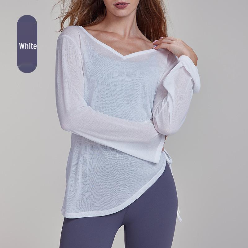 

Женский легкий топ для йоги с длинным рукавом: Слимминг, Дышащий, Драпированный Накидка. XL