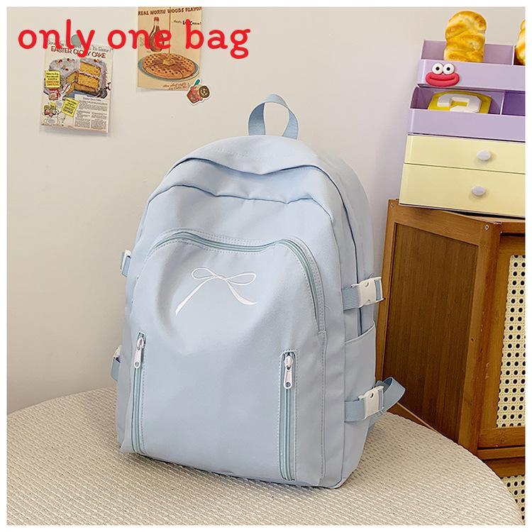Basic Pink Nylon Student Backpack With Bow Design For School Use