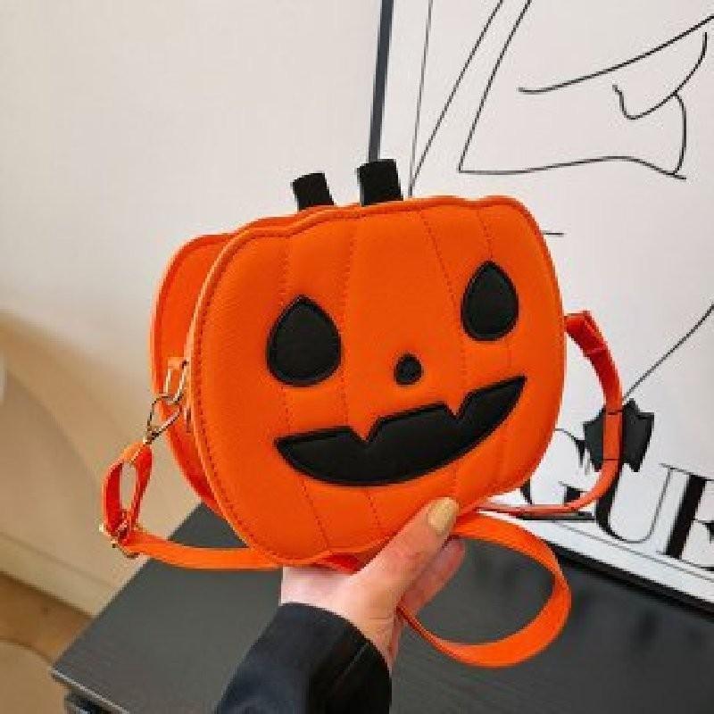 Trendige Mini-Kürbis-Umhängetasche für Halloween mit kreativem Color-Blocking-Design