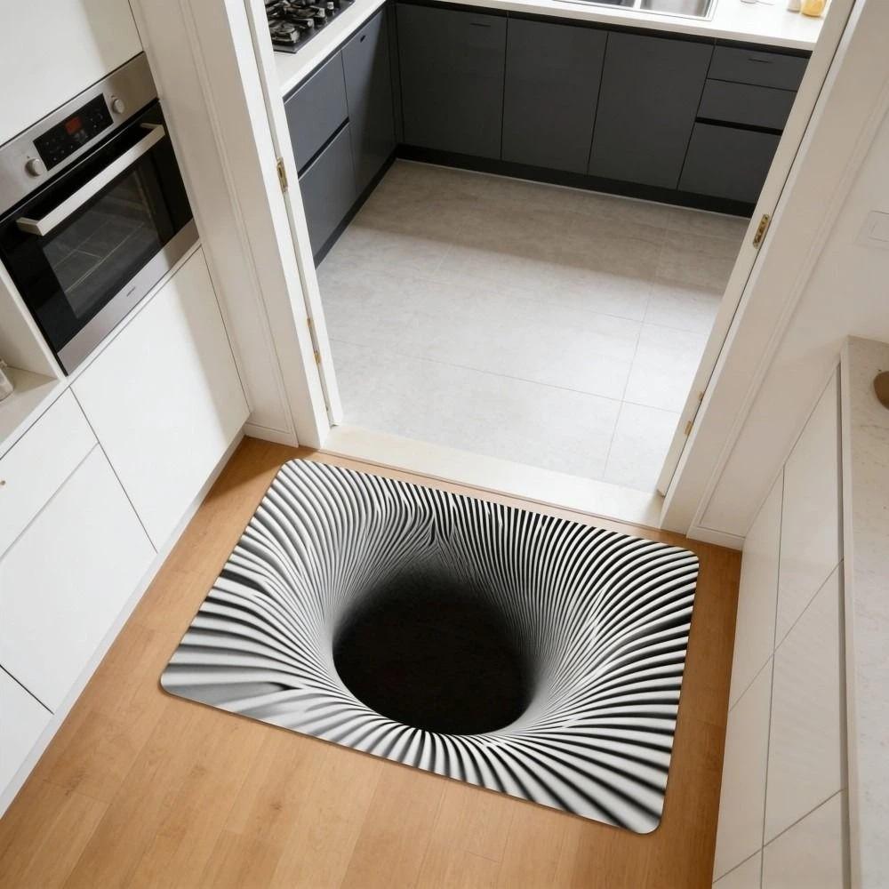 3D Flat Optical Illusion Doormat Non-slip Water-absorbing Bathroom Carpet Durable Abrasion-resistant Bedroom Door Rug Home