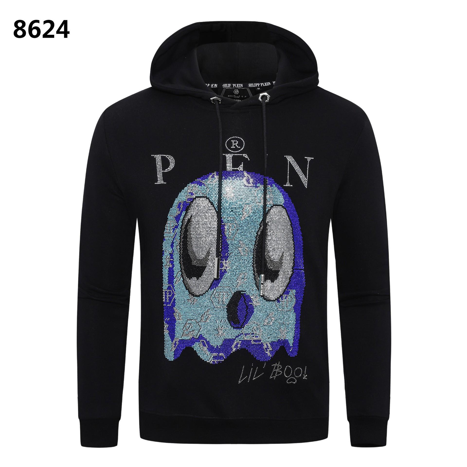Модный мужской худи Philip Plein со стразами - Осенне-зимняя европейская и американская уличная мода XXXL чёрный