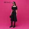 MO&Co. New Chinese Style Square Neck Puff Sleeve Gathered Midi Dress