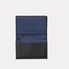 Matt Saffiano Cowhide Slim Business Card Holder Black + Steel Blue