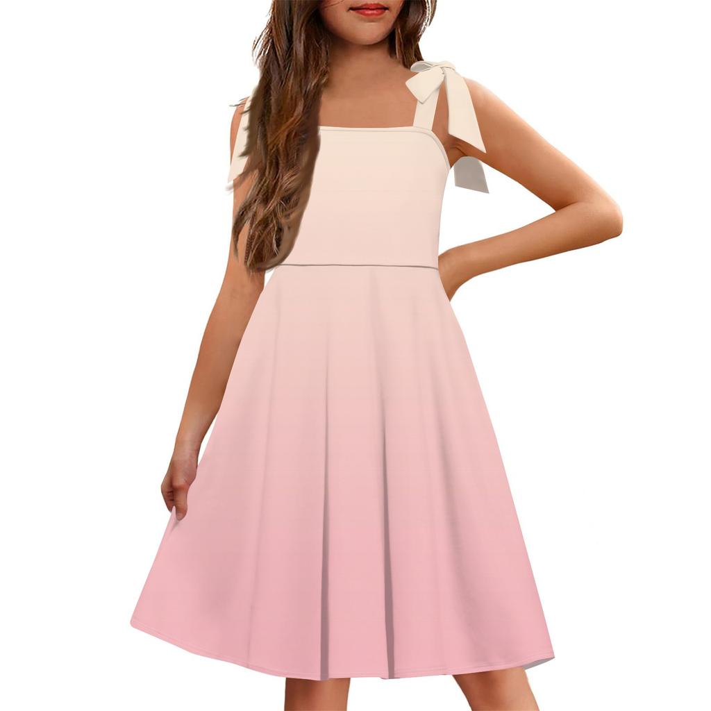 Children's Dress Without Cuff Pocket Square Collar Casual Style Gradient Print Dress