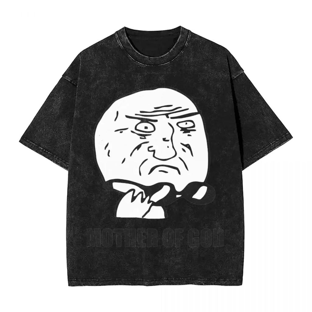 Oversized Washed T-Shirt Trollface Meme Loose T Shirts Hippie Tshirt for Man Beach Y2K Retro Casual Clothing