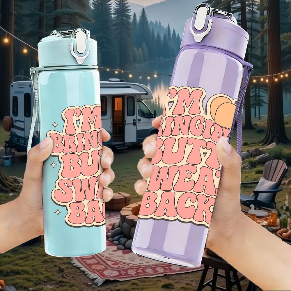 1PC Tea Drinker Cozy Quote Text 750ml Color Plastic Sports Water Bottle Leakproof Flip Straw Lid Suitable for Sports Office Home Use