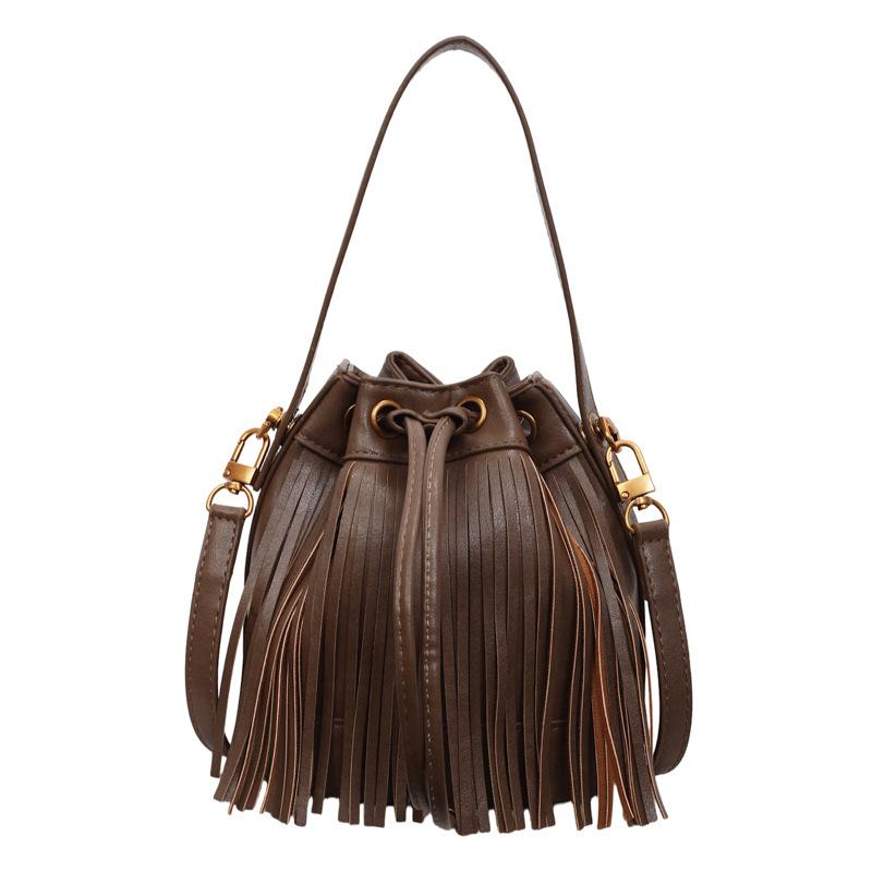 Tassel Handbag Drawstring Bucket Bag Women's Shoulder Crossbody Bag