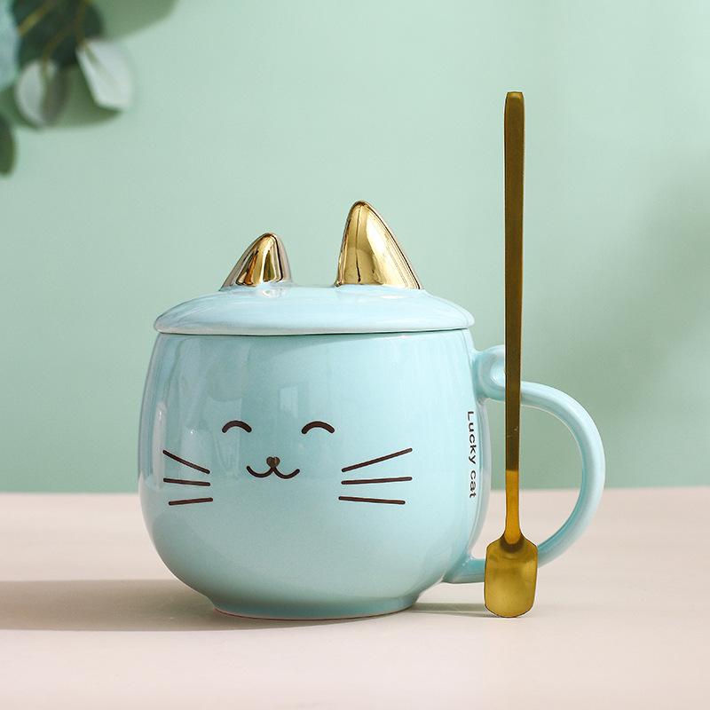 Mobile Phone Holder Mug with Lid Spoon Household Company Creative Personalized Cat Ceramic Cup Male and Female Cute Water Cup