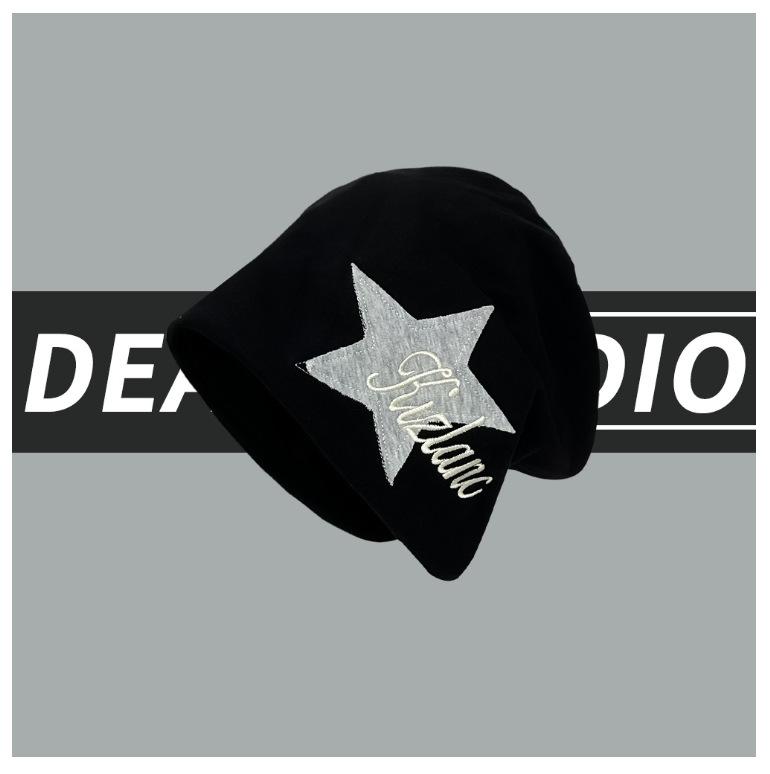 

Street Stars Embroidered Baotou Hat Female Autumn Winter Hip Hop Pile Hat Sweet Cool Spice Girl Vintage Cold Hat M（56-58cm） чёрный