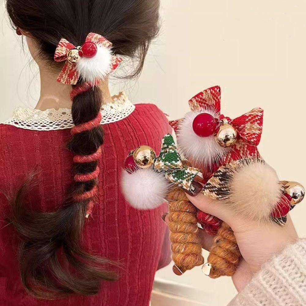 

Elastic Bow Hair Rope Hair Band Telephone Line Hair Rope New Year Telephone Cord Hair Ring Outdoor красный