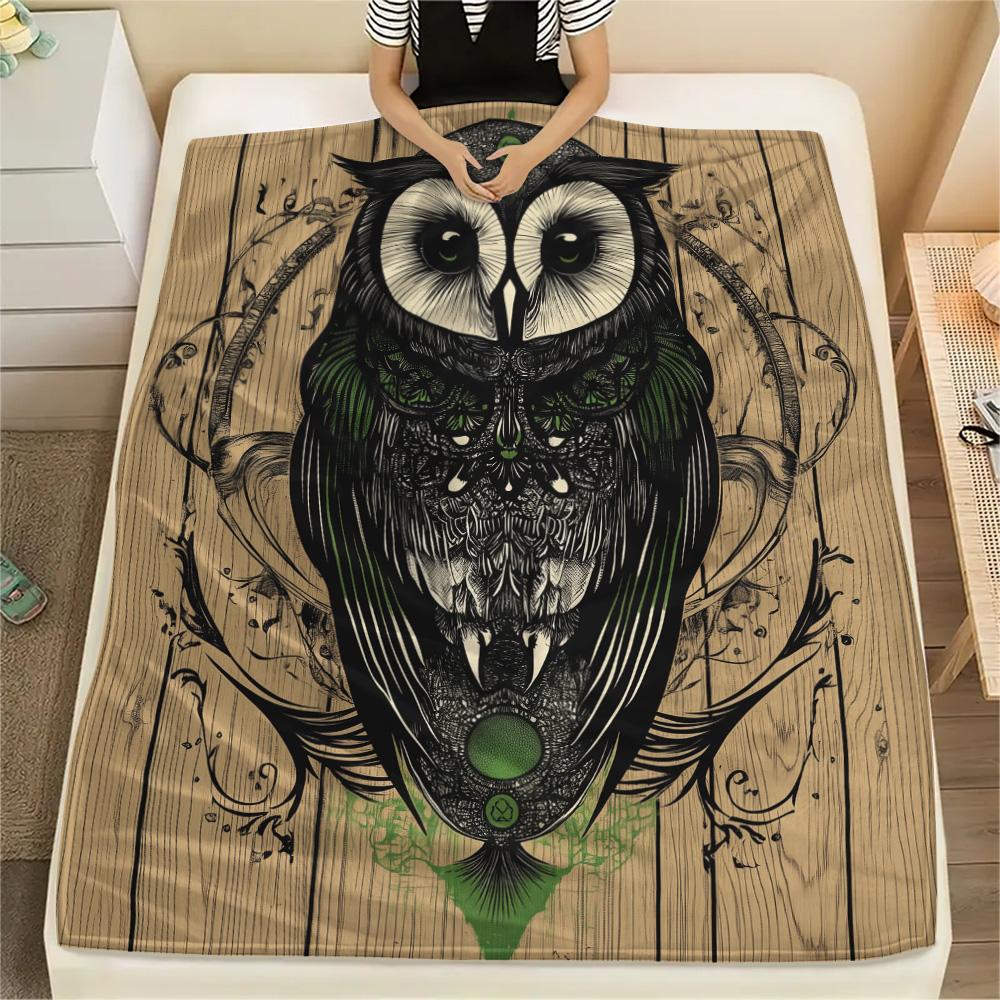 Vintage Owls Print Flannel Blanket, High Quality Comfortable for All Seasons, Home Decor, Warmth and Comfort