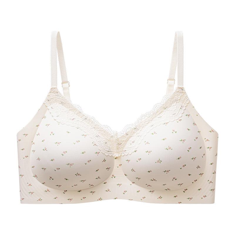 Back Buckle Lace Floral Seamless Underwear Women's Small Breasts Gather and Close Secondary Breasts, Anti-sagging, Comfortable and Soft Support