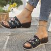Mode Vintage Blumen Stickerei Keilpantoletten Damen Sommer Übergröße Plateau Sandalen Frau Outdoor Rutschfest Strand Pantoletten Schuhe 43