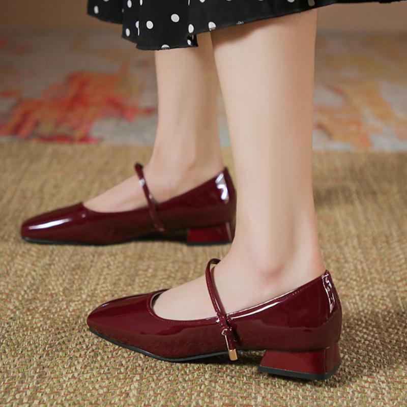 Fashion Women's Mary Janes Shoes New High Quality Pumps Low Heel Dress Shoes Square Toe Shallow Buckle Strap Women's Shoes