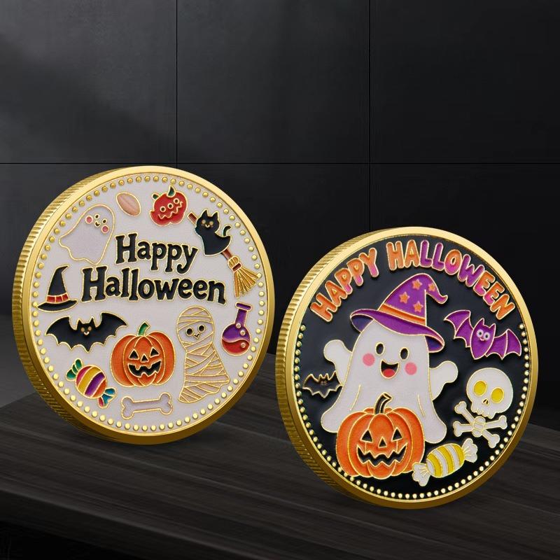 10 Pcs, Halloween Commemorative Gifts, Metal Collectible Coins, Baked Enamel Relief Commemorative Medals, Color Printed Metal Badges