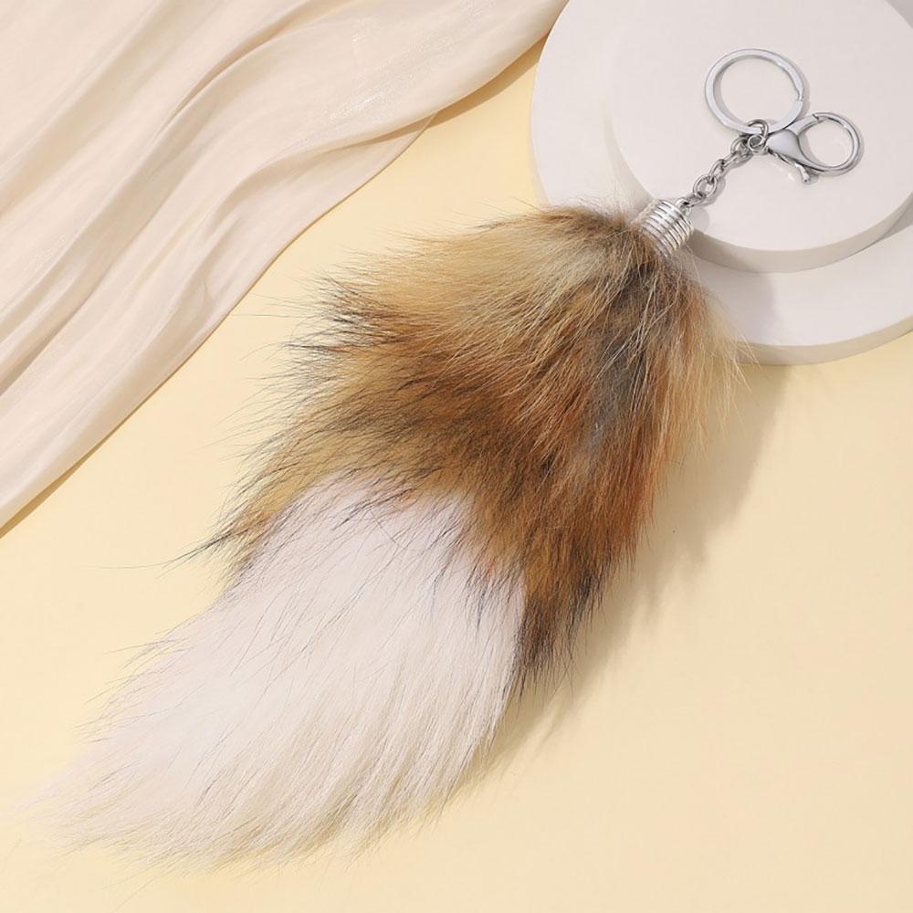 1 Stück riesiger echter Fuchsschwanz Schlüsselanhänger Quaste Tasche Cosplay Spielzeug Handtaschen Zubehör Haken Anhänger Halloween Cosplay beige