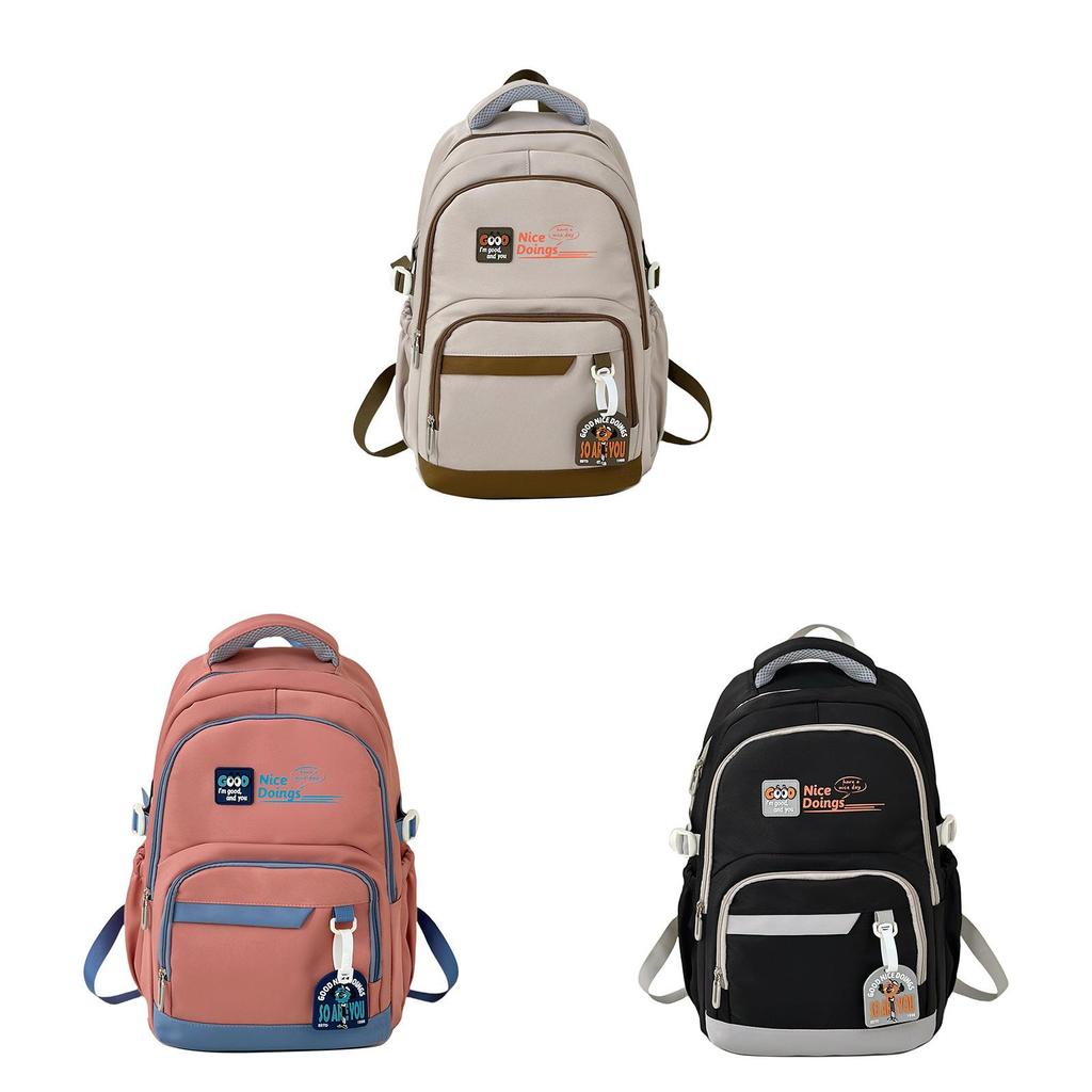 Nylon Large Capacity Dual Shoulder Backpack For College Students With Breathable Cushion Straps