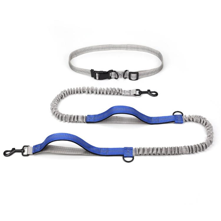 Dual Handle Solid Nylon Elastic Bungees Retractable Rope Hands-Free Dog Running Leash with Adjustable Waist Belt