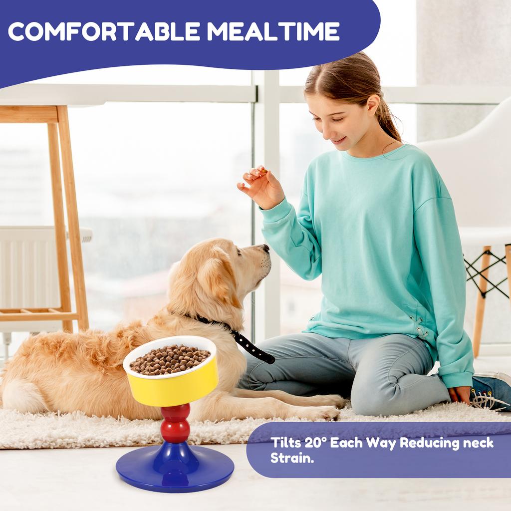 Elevated Cat Dog Bowl Ceramic Tiltable Pet Feeding Bowl With Anti Slip Pad Adjustable Height Cat Dog Water Bowl Pet Supplies