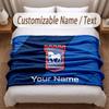 Ipswich Town Printed Flannel Blanket Custom Name Text Soft Warm Throw For Bedroom Holiday Gift