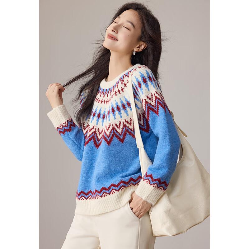 VICTORIA&VERA Women's Fair Isle Plush Knit Sweater