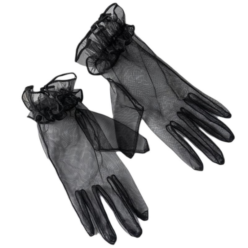 Stylish Short Gloves Full Finger Gloves Wrist Length Short Gloves Tulle Gloves Party Gloves for Prom Party Tea Parties