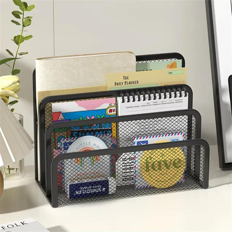 Papers Trays Notebook Stand Rack Desk 3-Layer Black Metal Iron Mesh Holder Magazine Document File Book Rack Organizer Office