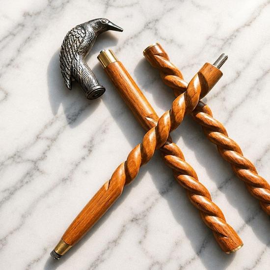 93.98 cm Walking Cane Brass Handle Twisted Wood Stick Gift for Him