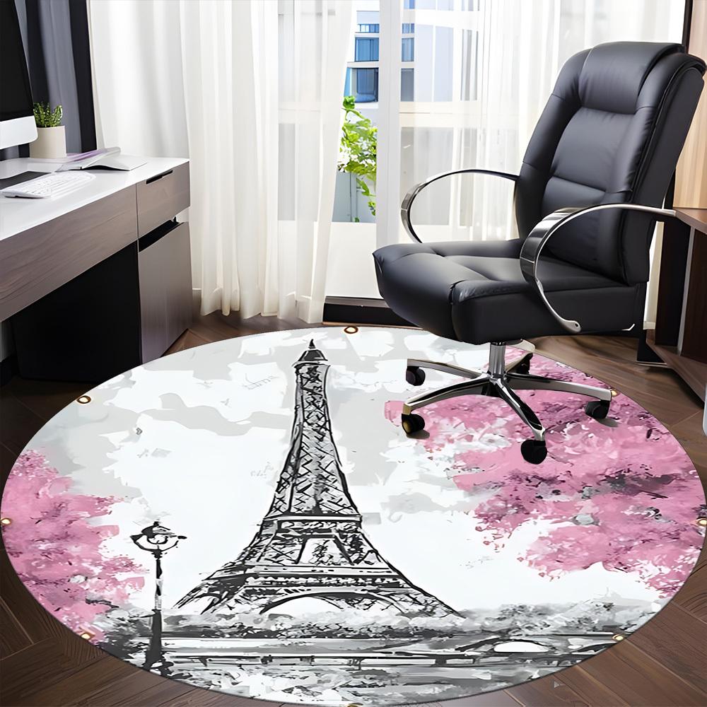 1pc Eiffel Tower, Paris Office Round Rug, Carpet for Office, Gaming, Lightweight Round Floor Mat yy260205023