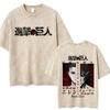 Washed Vintage Anime Attack on Titan Tshirts Eren Jaeger Graphic Tshirt Men Women Manga Retro Oversized Short Sleeve T Shirts