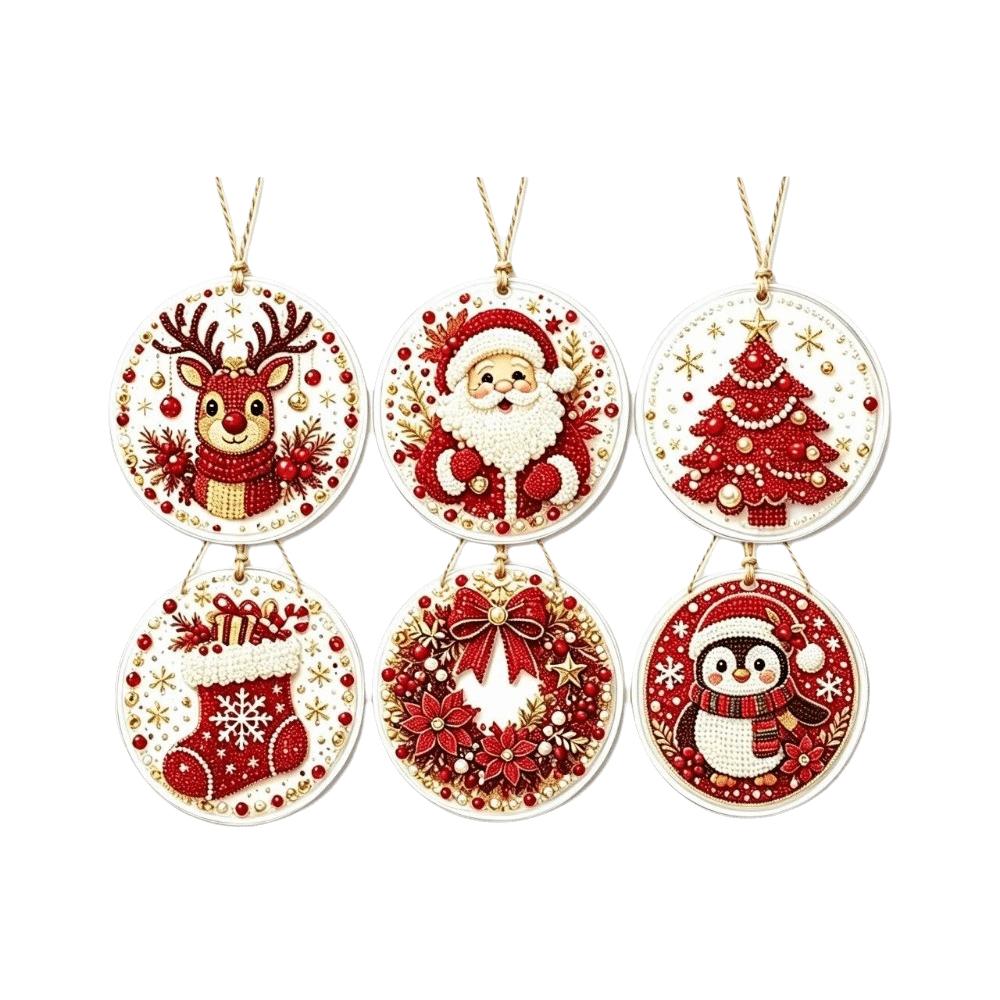 6pcs Deer Tree Christmas DIY Hanging Ornaments Santa Claus Christmas Craft Decoration Festival