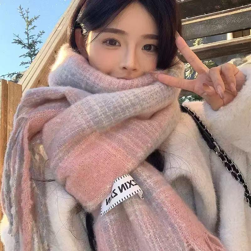 

1pc Unisex Winter Warm Scarf Luxury Winter Cashmere Scarf ThickenWarm Shawl Classic Tassels Fluffy Scarf Solid Color Soft Shawl