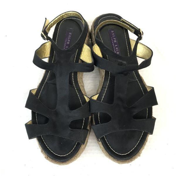 Ralph Lauren Kollektion Knöchelriemen Sandalen Damen 7 24cm Schwarz Jute Sohle(GEBRAUCHT)