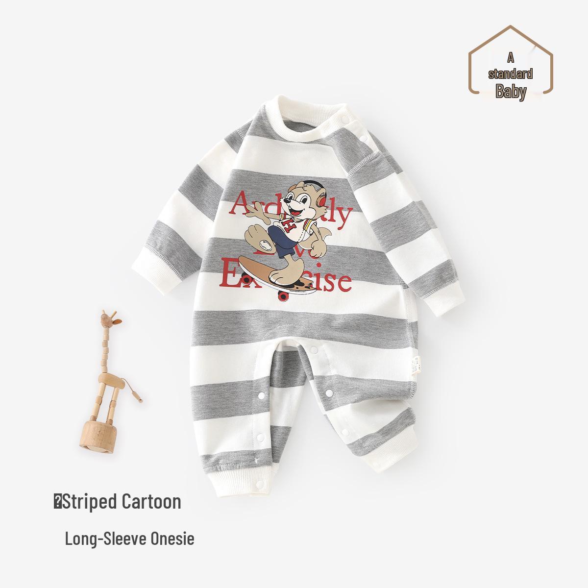 

Полосатый боди с длинным рукавом для малыша - Мультяшный весенне-осенний наряд для новорожденного 80 cm