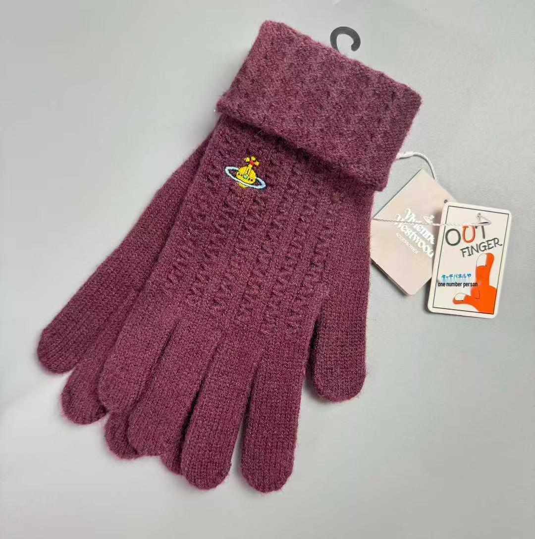 

Japanese Empress Dowager Cixi Saturn Embroidered Wool Fingerless Gloves - Warm Cable Knit, Solid Color