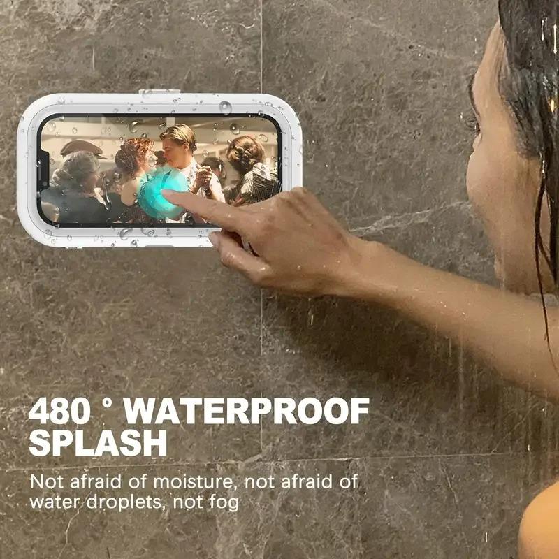 Wasserdichter Telefonhalter für das Badezimmer, für die Wand, für Telefonhülle, Ständer, selbstklebende Touchscreen-Telefonhalterung, Aufbewahrung für die Dusche