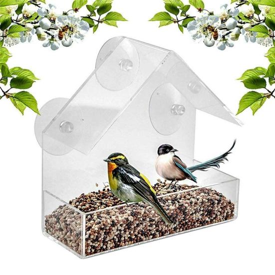 Fuglemater Sterk sugekopp Design Akryl Fuglemater Enkel å rengjøre Fuglematbeholder for hage