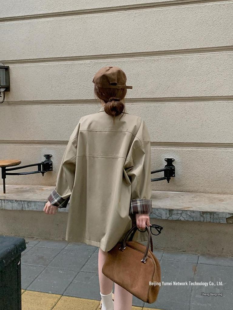 2025 Autumn Women's Petite British Style Short Trench Coat with Stand-Up Collar
