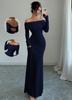 Spring women's clothing one-word off-the-shoulder, pleated and tight, fashionable and elegant hip-wrapped long evening dress dress