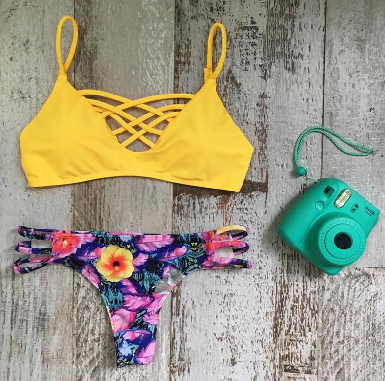 

WTEMPO брендовый женский летний пляжный сексуальный комплект бикини из двух предметов, купальник, купальный костюм, купальники M жёлтый