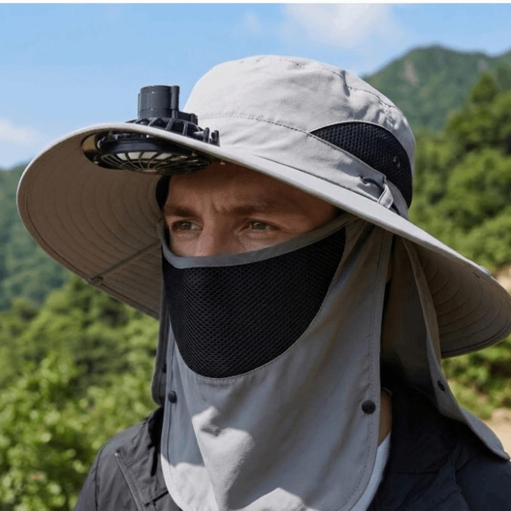 Wide Brim Summer Sun Hats With Face Cover Adjustable Neck Flap Bucket Hat UV Protection for 3.7 V 500 mAh Lithium Battery