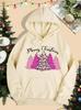 Women's Loose Pink Christmas Tree Hoodie Sweatshirt