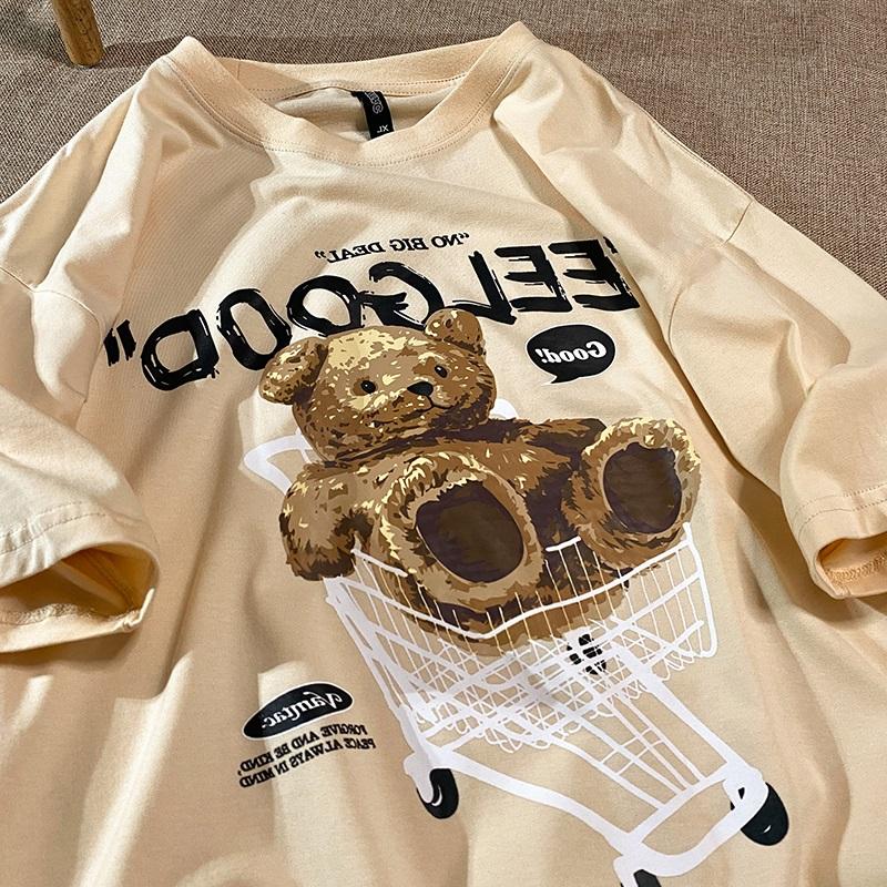 

Свободный крой плюс размер женская футболка корейская однотонная из чистого хлопка черная большой медведь принт повседневный топ для молодых женщин 4XL