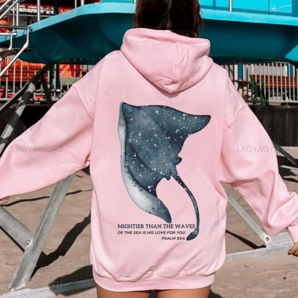 Stachelrochen Hoodie Strandige Hoodies Kokosnuss Mädchen Jesus Pullover Christliches Rundhals-Shirt Glaube Über Angst Surf Pullover Lässiger Stil