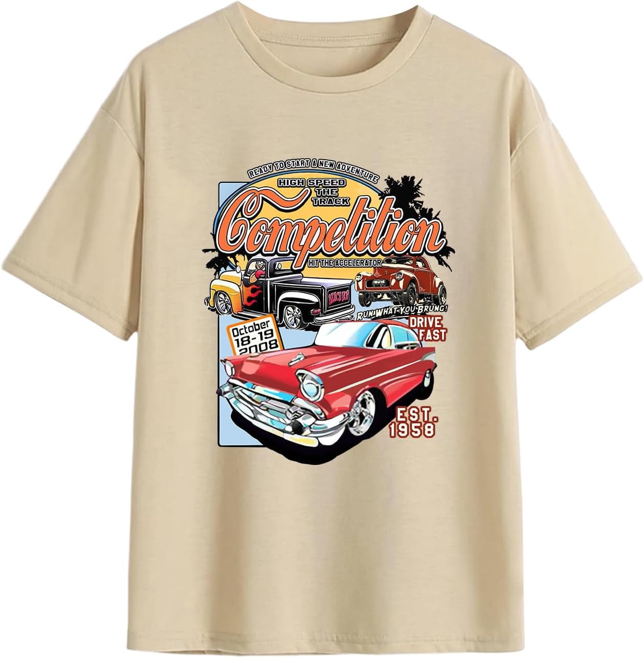 

Women s Letter Car Graphic T Shirts Crew Neck Tee Summer Tops 5XL різнокольоровий