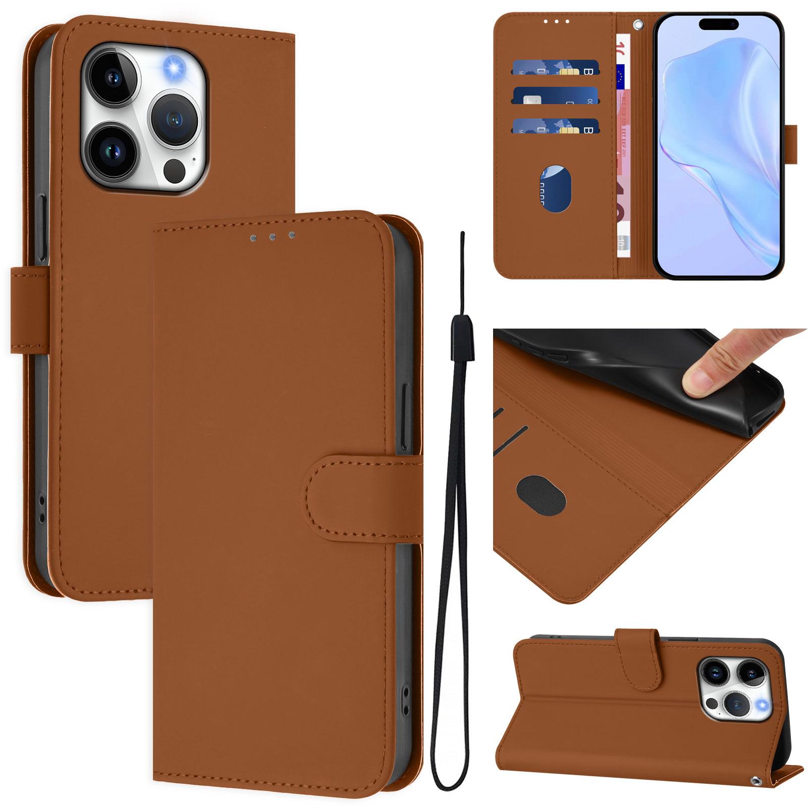 

For iPhone 16 Pro Case Solid Color Wallet Leather Phone Cover with Strap B