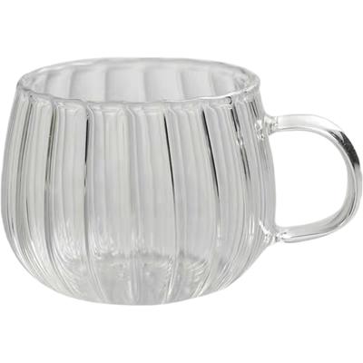 Glazen Bloemblad Kop met Handvat, Verticaal Patroon Transparante Kop voor Bloementhee, Groene Thee, Thuis & Drinken