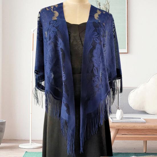 Plážový přehoz s potiskem květů s potiskem střapců v jednobarevné barvě