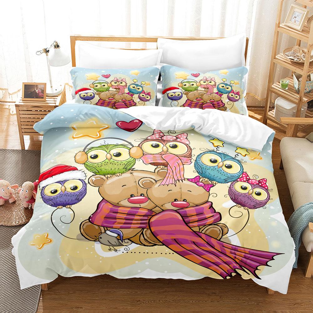 Cartoon Owl Bedding Collection Single Twin Full Queen King Size Animal Bird Bed Collection Aldult Kid Bedroom Duvetcover Collections 3D Print 039